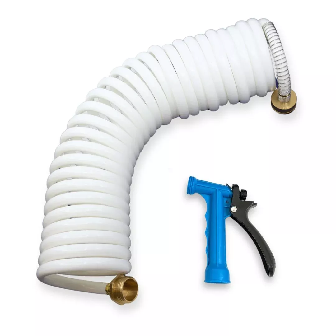 25ft Washdown Hose with Nozzle (White & Blue)