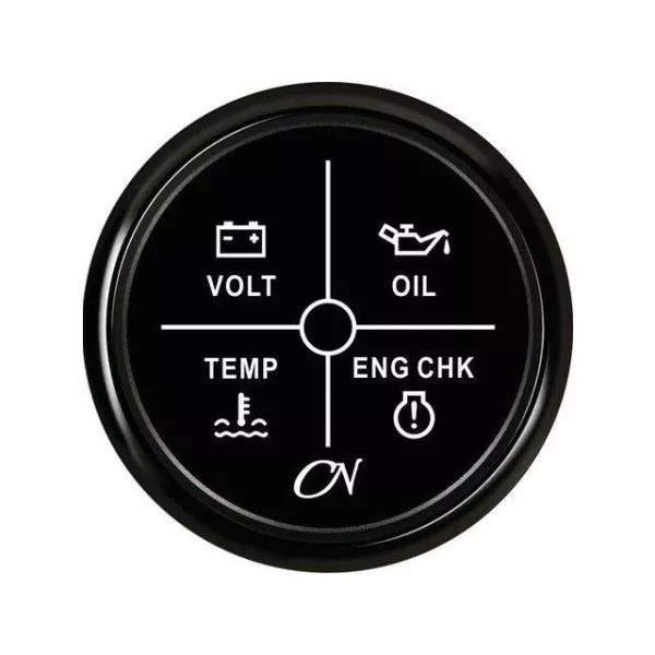 4-LED Alarm Instrument - Black Dial, Black Bezel, 9 - 32V