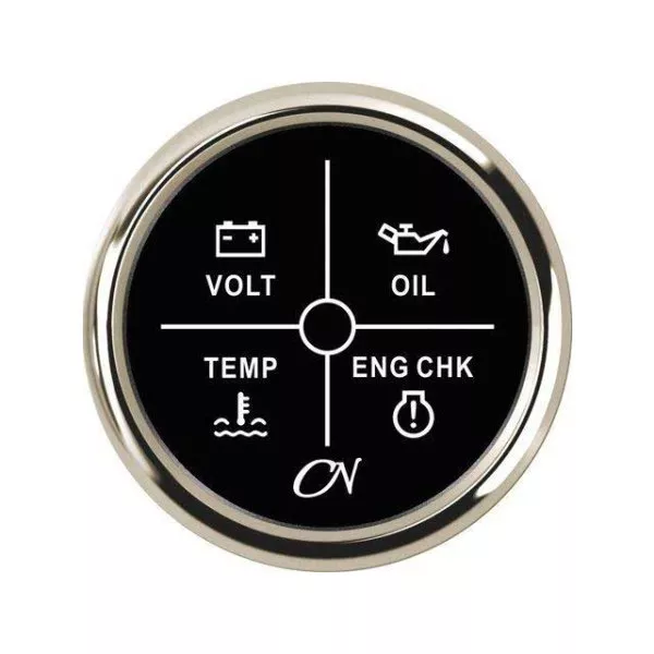 4-LED Alarm Instrument - Black Dial, Chromium Bezel, 9 - 32V
