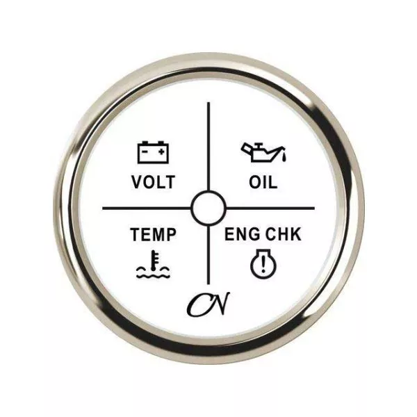 4-LED Alarm Instrument - White Dial, Chromium Bezel, 9 - 32V