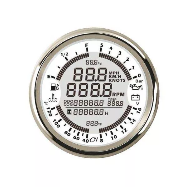 6 In 1 Instrument - White Dial, Chromium Bezel, 12V