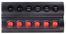 Allpa Plastic Circuit Panel, 12v, 6-Position & LED-Indicators, Automatic Fuses, Dims. 183x120mm, Waterproof, 2x5a, 2x10a, 2x15a Fuses