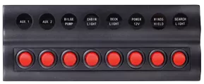 Allpa Plastic Circuit Panel, 12v, 8-Position & LED-Indicators, Automatic Fuses, Dims. 235x120mm, Waterproof, 2x5a, 3x10a, 3x15a Fuses