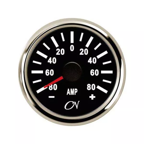 Analog Ammeter - Black Dial, Chromium Bezel, -80 - +80A, 9 - 32V