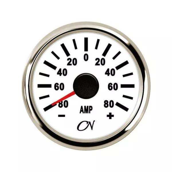 Analog Ammeter - White Dial, Chromium Bezel, -80 - +80A, 9 - 32V