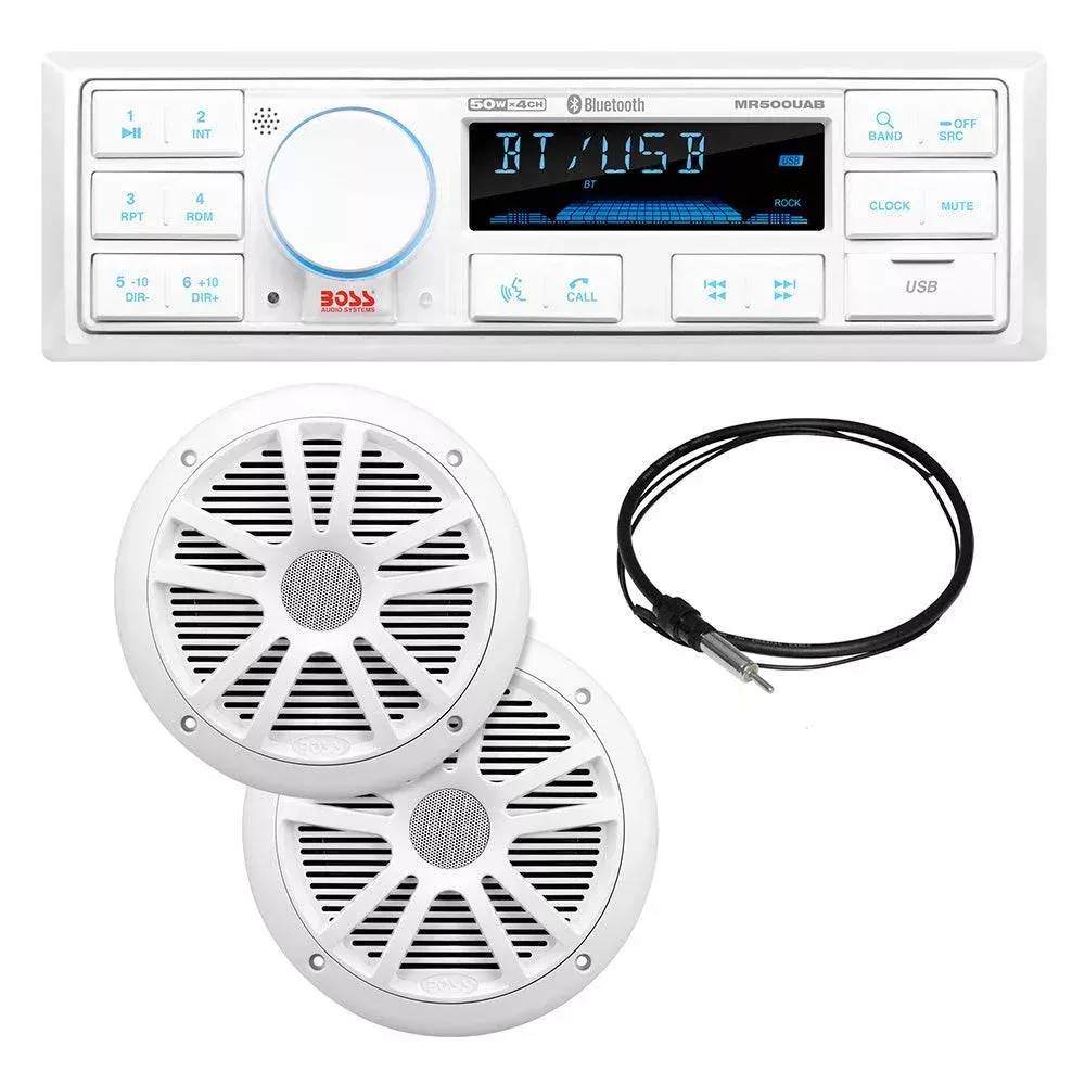 Boss Audio MCK500WB.6 Kit w/MR500UAB, 2 MR6W Speakers, MRANT10 Antenna,White Remote [MCK500WB.6]