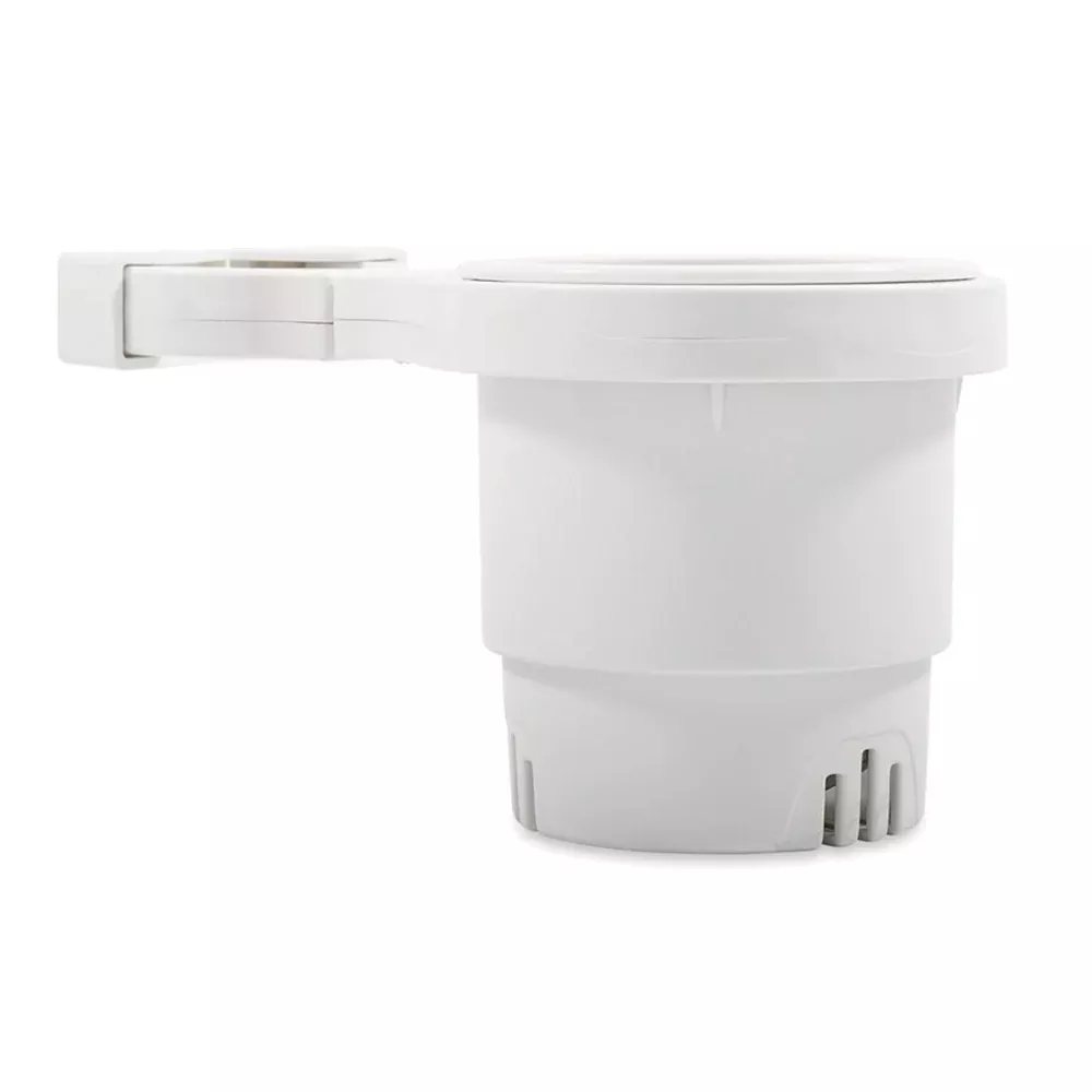 Camco Clamp-On Rail Mounted Cup Holder – Large for Up to 2″ Rail – White [53083]